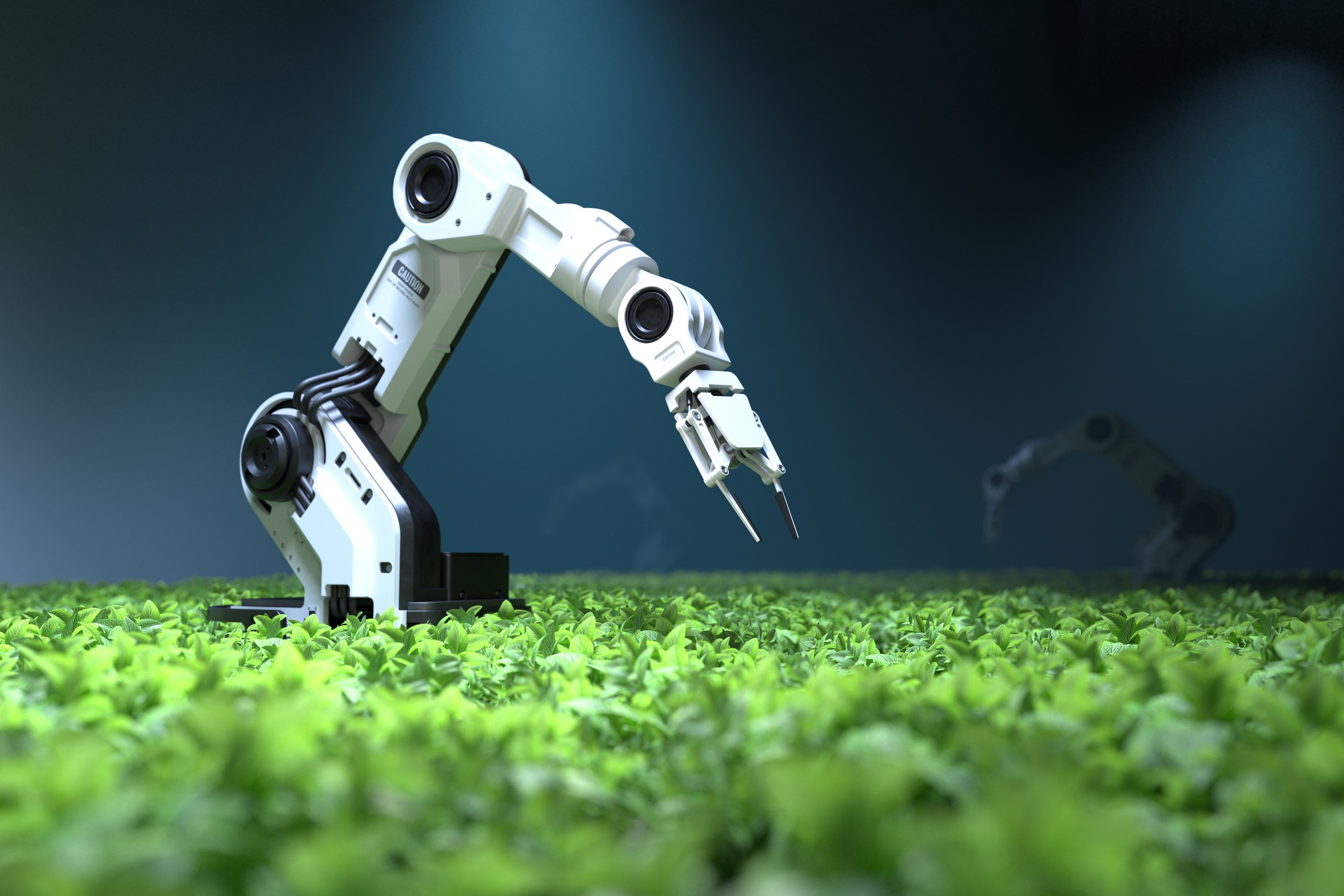 robot arm in the middle of plants