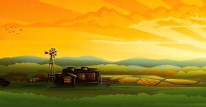 Graphic illustration of a farm.