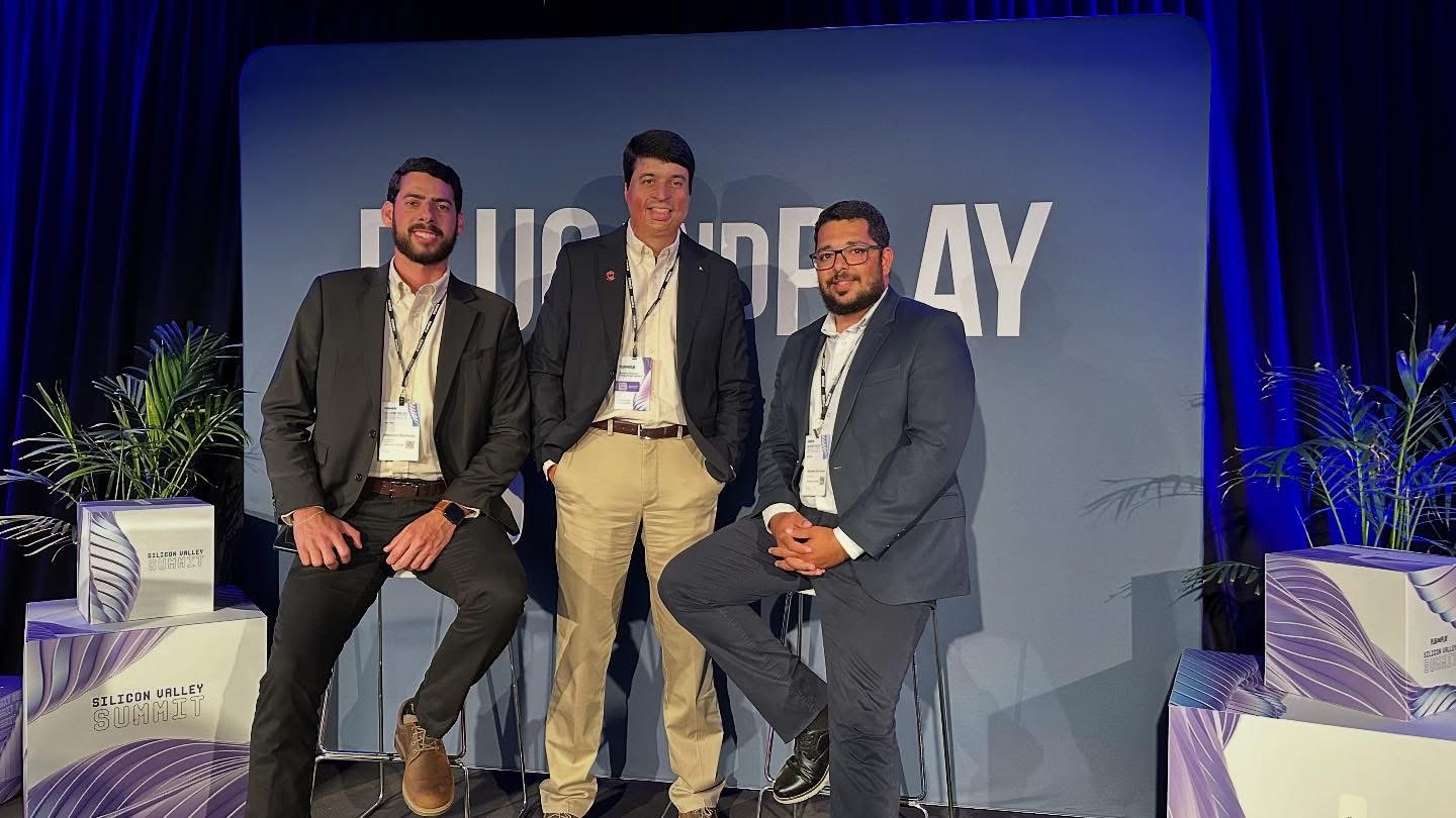 Photo, from left to right, Dr. Marcelo Barbosa, Dr. Luan Oliveira, and graduate student Regimar dos Santos at the Plug and Play Summit which took place in Silicon Valley in June, 2025.